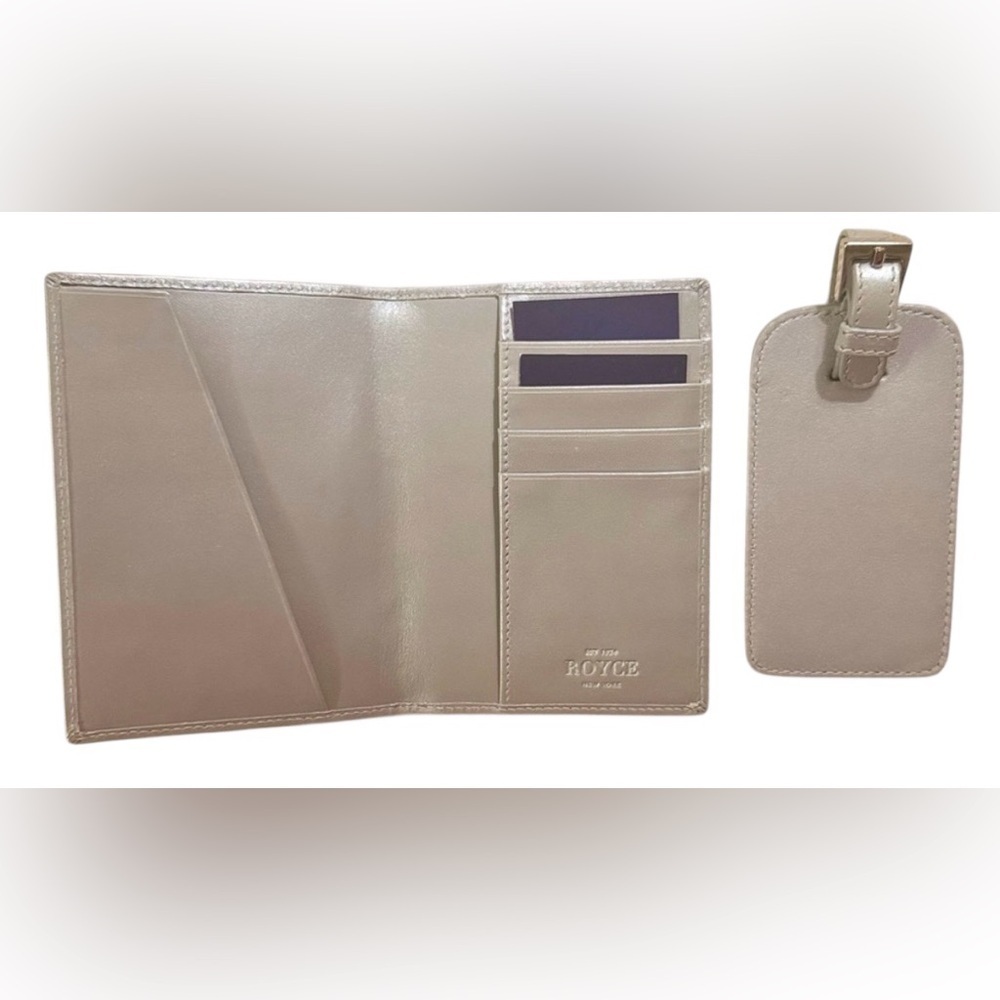 NWOT ROYCE New York Gray Leather Travel Set- Passport Holder & Luggage Tag - Picture 2 of 5